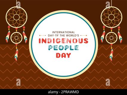 Worlds Indigenous Peoples Day on August 9 Hand Drawn Cartoon Flat Illustration to Raise Awareness and Protect the Rights Population Stock Photo