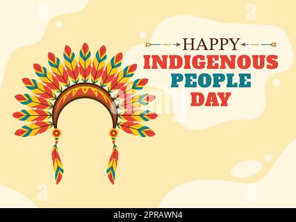 Worlds Indigenous Peoples Day on August 9 Hand Drawn Cartoon Flat Illustration to Raise Awareness and Protect the Rights Population Stock Photo