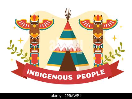 Worlds Indigenous Peoples Day on August 9 Hand Drawn Cartoon Flat Illustration to Raise Awareness and Protect the Rights Population Stock Photo