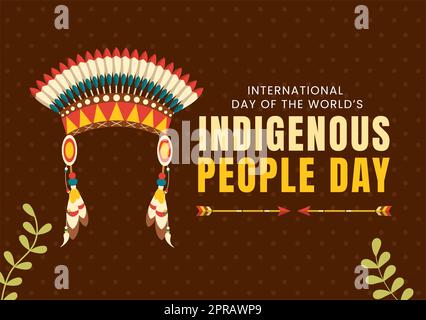 Worlds Indigenous Peoples Day on August 9 Hand Drawn Cartoon Flat Illustration to Raise Awareness and Protect the Rights Population Stock Photo