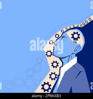 Creative Minds Combining Ideas Creating Innovative Strategies Displaying Teamwork. Heads With Cogwheels Representing Combined Effort Producing Advancement Plans. Stock Photo