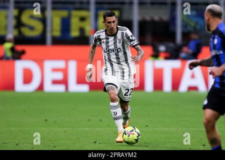 Milan, Italy, 26 April, 2023. Angel Di Maria (22 Juventus) in action during the Coppa Italia semifinal second leg match between FC Internazionale and Juventus FC at San Siro Stadium on April 26, 2023 in Milan, Italy. Credit: Stefano Nicoli/Speed Media/Alamy Live News Stock Photo