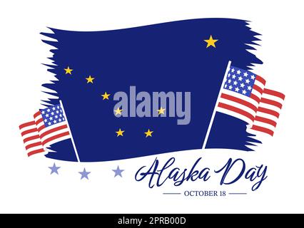 Happy Alaska Day on October 18 Hand Drawn Cartoon Flat Illustration with Flag Waving in Winter Landscape in Template for Banner or Poster Stock Photo