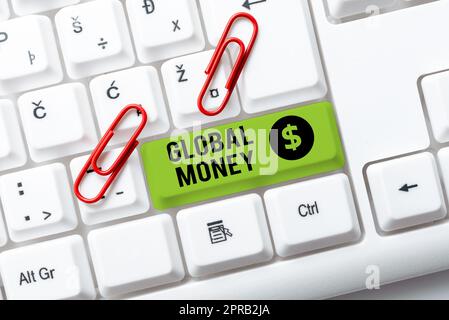 Hand writing sign Global Money. Concept meaning International finance World currency Transacted globally -49157 Stock Photo