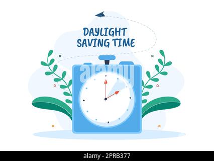 Daylight Savings Time Hand Drawn Flat Cartoon Illustration with Alarm Clock or Calendar from Summer to Spring Forward Design Stock Photo