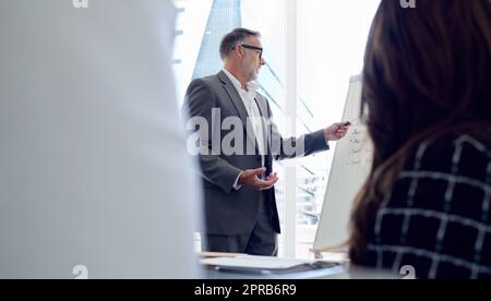 Impossible, to be found only in the mouth of fools. a mature businessman.delivering a presentation in the boardroom of a modern office. Stock Photo