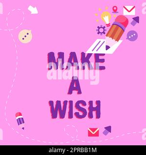 Text showing inspiration Make A Wish. Business approach To have dreams desires about future events Be positive Writing On Paper With Pencil Current Important Informations. Stock Photo