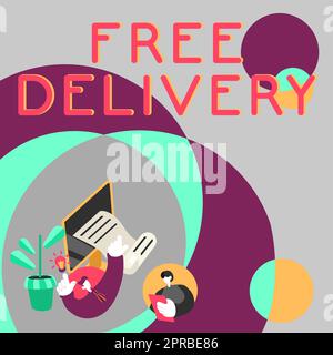Handwriting text Free Delivery. Business approach Shipping Package Cargo Courier Distribution Center Fragile Businessman Thinking New Ideas, Businesswoman Holding Document. Stock Photo