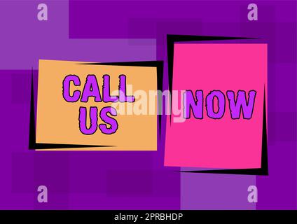 Writing displaying text Call Us Now. Word for Communicate by telephone to contact help desk support assistance Rectangular Shapes Presenting Creative Banners For Advertisement. Stock Photo