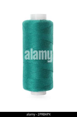 Spool of green sewing thread isolated on white Stock Photo