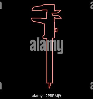 Neon caliper Hand caliper Sliding caliper Vernier caliper Caliper gage Slide gage Trammel red color vector illustration image flat style Stock Vector