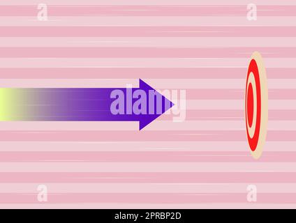 Arrow moving quickly towards aim target representing achieving goal success. Aiming bullseye symbolizing successfully accomplishing creative projects plans. Stock Vector