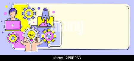 Multiple Heads With Cogs Showing Technology Ideas. Gears In Brain Symbols Design Displaying Mechanical And Technical Idea. Stock Vector