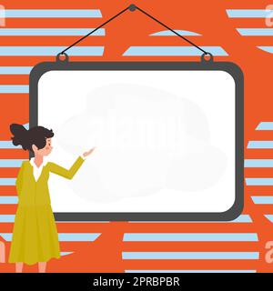 Instructor Drawing Pointing Stick On Empty Whiteboard While Holding Cup. Professor Holding Pointer At The Board Showing New Information. Stock Vector