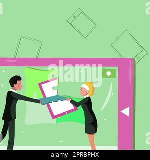 Colleagues Building New Project Plans Presenting Latest Ideas Defining Teamwork. Partners Creating Latest Work Strategies Promoting Future Advertisement Stock Vector