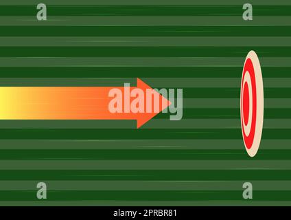 Arrow moving quickly towards aim target representing achieving goal success. Aiming bullseye symbolizing successfully accomplishing creative projects plans. Stock Vector