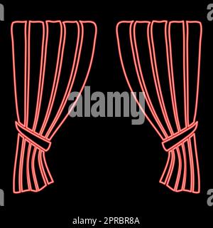 Neon curtains Blind Curtain Shutter Curtain Shade Portiere drapes for ceremony performance Luxurious curtains Grand opening announcement stage Presintation concept Open drapes Premiere idea red color vector illustration image flat style Stock Vector