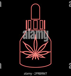 Neon marijuana Medicine Oil to marijuana CBD Cannabis farm flask red color vector illustration image flat style Stock Vector