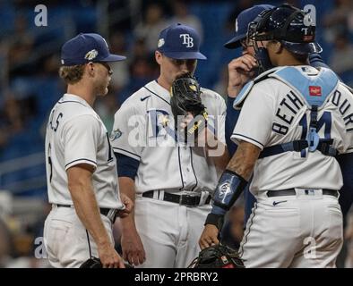 Tampa Bay Rays catcher Christian Bethancourt, right, leans away as first  baseman Ji-Man Choi catches a foul ball during a baseball game against the  Baltimore Orioles Saturday, July 16, 2022, in St.