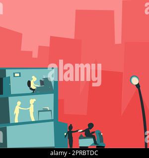 Office Building With Skyscrapers Drawing Showing City Skyline. Different High-Rise Buildings Showing Cityscape Horizon.Towering Architectures Spread Across The Town. Stock Vector