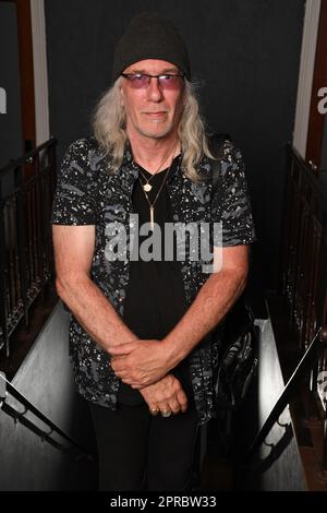 WEST PALM BEACH, FL - APRIL 21: Robb Reiner of Anvil poses for a portrait backstage at Respectable Street on April 21, 2023 in West Palm Beach Florida.Credit: mpi04 / MediaPunch Stock Photo