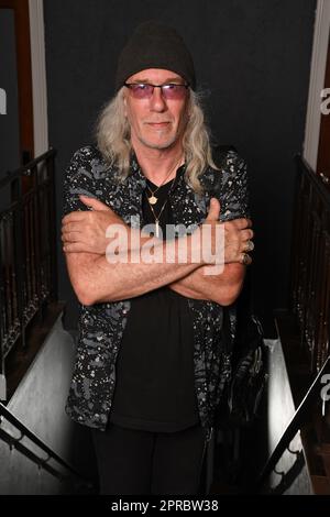 WEST PALM BEACH, FL - APRIL 21: Robb Reiner of Anvil poses for a portrait backstage at Respectable Street on April 21, 2023 in West Palm Beach Florida.Credit: mpi04 / MediaPunch Stock Photo