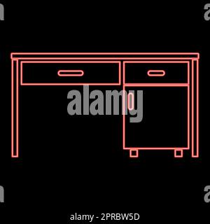 Neon desk Business office desk Written table Workplace in office concept red color vector illustration image flat style Stock Vector