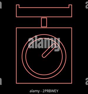 Neon kitchen scales Domestic weigh scales Weighing scales with pan Kitchen appliances red color vector illustration image flat style Stock Vector
