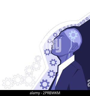 Creative Minds Combining Ideas Creating Innovative Strategies Displaying Teamwork. Heads With Cogwheels Representing Combined Effort Producing Advancement Plans. Stock Vector