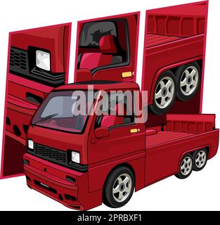 illustration vector graphic of modified pickups perfect for t-shirt design, and poster Stock Vector