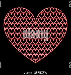 Neon heart with hearts inside Heart pattern in heart red color vector illustration image flat style Stock Vector