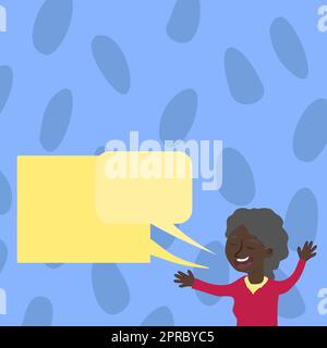 Woman Holding Two Speech Bubbles With Important Messages. Female Presenting Crutial Informations On Different Dialogue Balloons. Lady Showing Recent Updates. Stock Vector