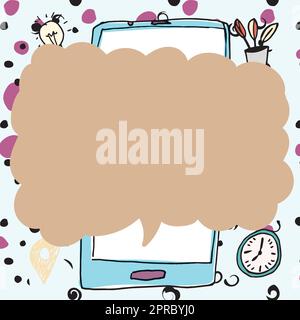 Speech Bubble With Important Message Above Mobile Phone. Crutial Informations Presented In Dialogue Balloon Over Cellphone. Critical Updates Displayed. Stock Vector