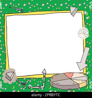 Important Message Presented On Presentation Board With Charts And Arrows Around. Crutial Informations Written In Frame With Graphs. Critical Announcement Displayed. Stock Vector