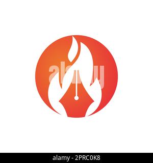 Fire Pen vector logo design concept. Hot writer vector logo icon. Stock Vector
