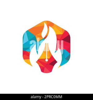 Fire Pen vector logo design concept. Hot writer vector logo icon. Stock Vector