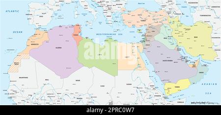 Map of the Mena Region, Middle East and North Africa Stock Vector