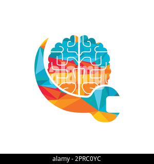 Brain repair vector logo design. Brain and wrench icon logo design. Stock Vector