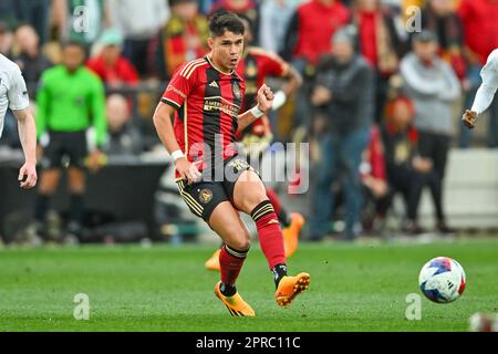 ATLANTA, GA – APRIL 23: Atlanta midfielder Thiago Almada (23) during the US  Open Cup match between Memphis 901 FC and Atlanta United FC on April 26th,  2023 at Fifth Third Bank