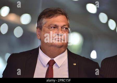 Minister of Justice of Brazil, Flavio Dino, during a press conference at LAAD DEFENCE & SECURITY 2023, in Rio de Janeiro/Brazil. Stock Photo