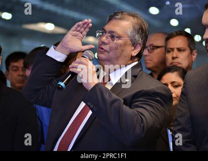 Minister of Justice of Brazil, Flavio Dino, during a press conference at LAAD DEFENCE & SECURITY 2023, in Rio de Janeiro/Brazil. Stock Photo