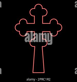 Neon cross trefoil shamrock on church cupola domical with cut Cross monogram Religious cross red color vector illustration image flat style Stock Vector