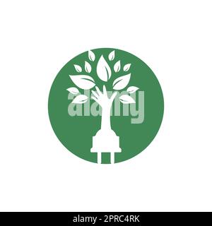 Electric cord and hand tree vector logo design. Stock Vector
