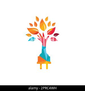 Electric cord and hand tree vector logo design. Stock Vector