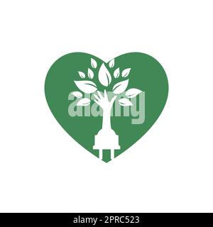 Electric cord and hand tree vector logo design. Stock Vector
