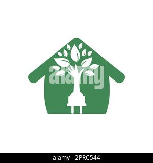 Electric cord and hand tree vector logo design. Stock Vector