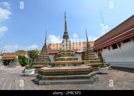 Beautiful pagodas at the Wat Pho compound in Bangkok, Thailand. Stock Photo