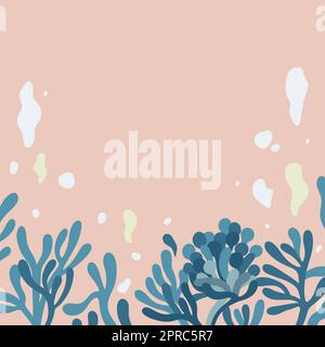 Blank Frame Decorated With Abstract Modernized Forms Flowers And Foliage. Empty Modern Border Surrounded By Multicolored Line Symbols Organized Pleasantly. Stock Vector