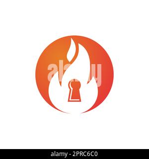 Fire padlock key logo design template. Fire flame key logo icon. Stock Vector