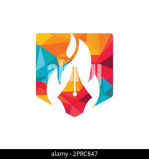 Fire Pen vector logo design concept. Hot writer vector logo icon. Stock Vector